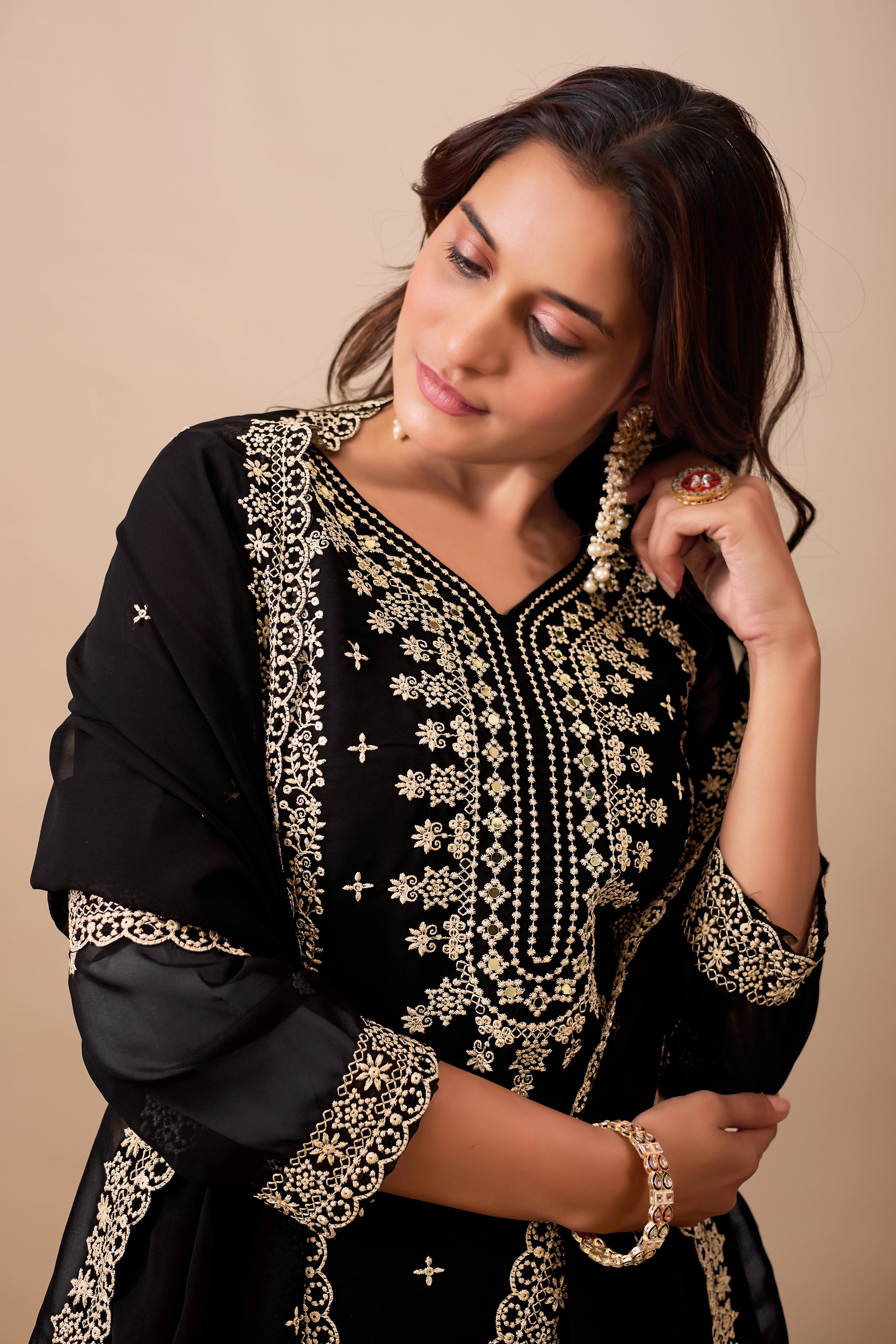 Trisha Sequins Embroidery Suit Set - kalyanja